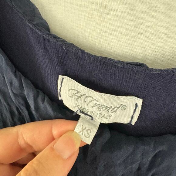 H Trend Made in Italy Navy Blue 100% Silk Ruffle Sleeveless Dress XS - Picture 5 of 5